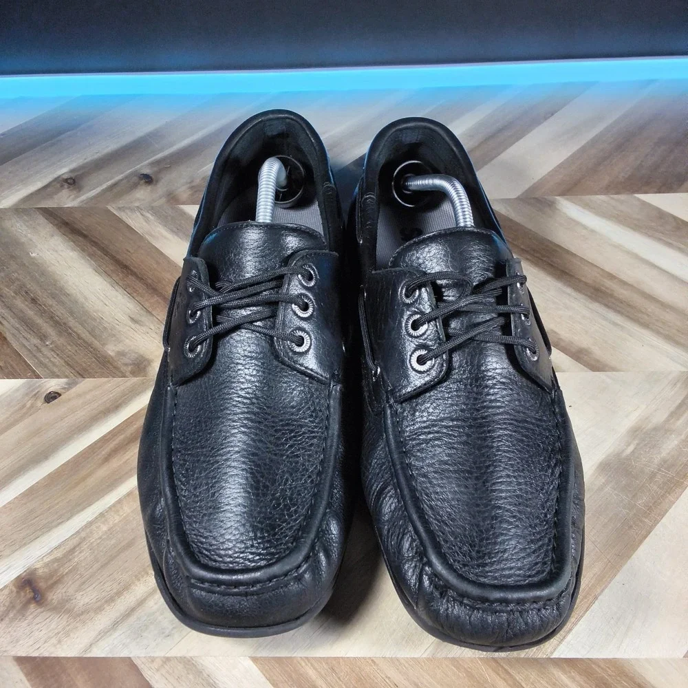 SAS Decksider Mens 11.5 WIDE‎ Lace Up Boat Shoes Black Leather Comfort Support